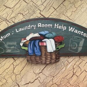 Wooden Laundry Room Wall Sign with Colorful Laundry Basket